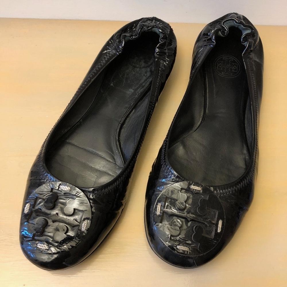 Tory Burch Black Leather Flats 6m